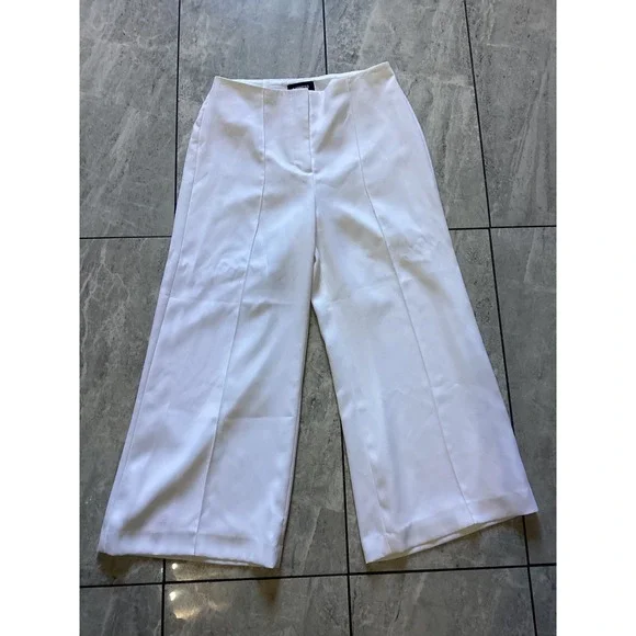 EXPRESS Cropped Wide Leg High Rise Pants White Women's Size 4R - Picture 2 of 8